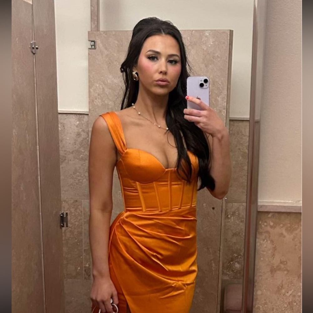 Elegant Miss Circle XS Orange Satin Dress
